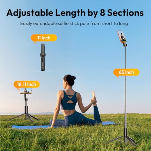 ULANZI Magnetic Phone Tripod for iPhone, SK27 67" Extendable Selfie Stick with Remote, 360° Rotatable Cell Phone Tripod Stand, Strong Magnet Holder for iPhone 17 16 15 14 13 12 Series for MagSafe