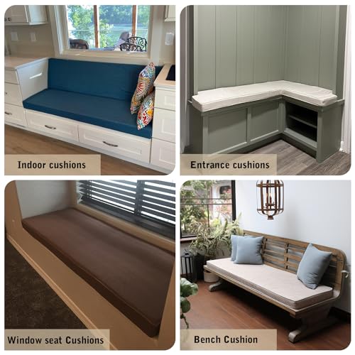 Custom Size Bench Cushions for Indoor/Outdoor Use, Ideal for Window Seat, Bay Window, Piano Bench & Patio Furniture Waterproof, Fade-Resistant, High-Density 75D Sponge, Non-slip, Removable Cover