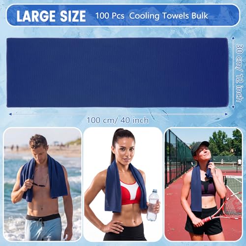 Hosuly 100 Pack Cooling Towels, 40"x12" Cooling Towels for Neck and Face Breathable Soft Chilly Sweat Rag Microfiber Sport Rags for Gym Yoga Golf Running - color: Dark Blue