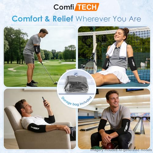 ComfiTECH Tennis Elbow Ice Pack Wraps, Flexible Arm Gel Cold Sleeve, L, 2P | Golfers Ice Arm Brace for Forearm & Calf Discomfort, Reusable Gel Cold Compression Sleeve for Pitchers, Arthritis & Muscle - size: Large