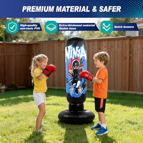 2026 Upgraded 4-in-1 Punching Bag Set Inflatable Boxing Bag, Holidays, Birthday Gifts, Kick Bag Equipment for Practice Karate, Taekwondo Punching Bag Gifts for Kid （36 Months+）