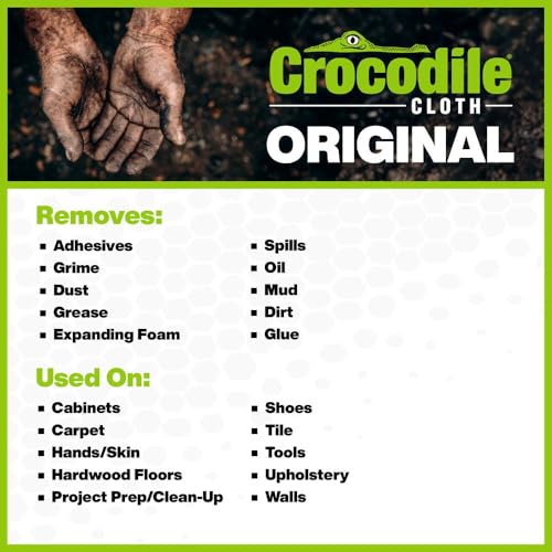 Crocodile Cloth Original Cleaning Wipes, Heavy-Duty Multi-Surface Hand & Tool Wipes, Water-Based, Safe on Skin, 600 Count (6 Packs of 100), 15 x 10 Inch - size: 100Count (Pack of 6)