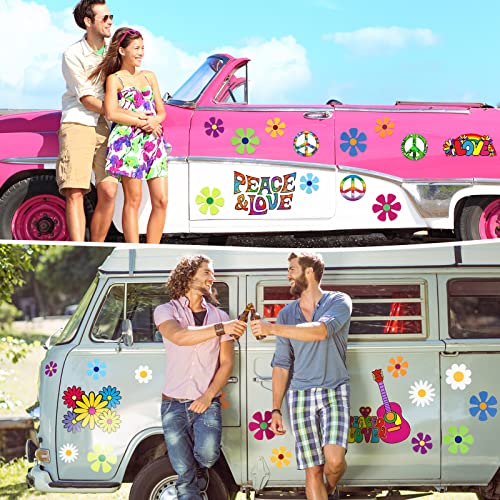 BBTO 25 Pcs Car Magnet Decorations 60s Hippie Theme Party Magnetic Decals Fridge Magnets Flower Peace Sticker Love Sign Colorful for Refrigerator Mailbox (Car Style) - color: Retro Color