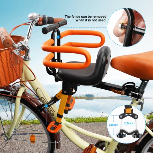Child Bike Seat for Adult Bike,Retractable Baby Bike Seat Front Mounted for Children 2-6 Years Old - color: gold with black