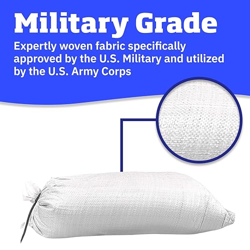 DURASACK Heavy Duty Sandbags with Ties, 14x26, Empty, White, Pack of 100 | Woven Polypropylene Sandbags for Flood Control with 1600 Hours of UV Protection, 50 lbs Capacity - color: White, size: 100 Sandbags