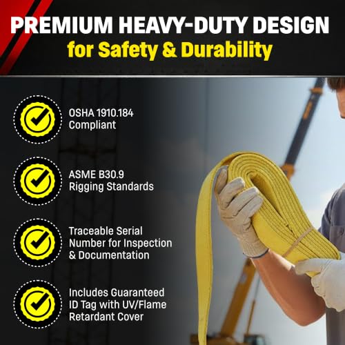 DD Sling (USA Made). 2" wide X (4' to 20' lengths) in Listing! 2 Ply Twisted Eye, Nylon Lifting Slings, Eye & Eye, Heavy Duty (900 webbing), 6,400 lbs Vertical, 5,100 Choker, 12,800 Basket Load Capacity (2inX12ft) | 6,400 lb Vertical, 5,100 lb Choker, 12,
