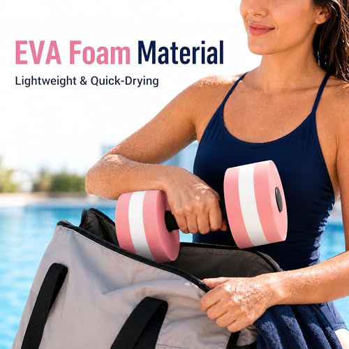Pool Exercise Equipment, 2 Pool Dumbbells and 2 Wrist Weights | eva foam dumbbells, adjustable straps, low impact pool workout, for aquatic fitness swimming training