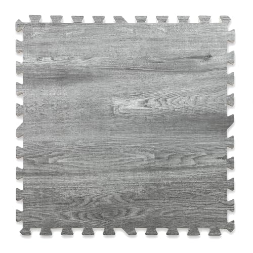 100 Sq. Ft 3/8 Inch Thick Printed Foam Tiles Interlocking Foam Mat, (24" x 24", 25 pcs), Natural Gray Wood Grain Style, Protective Flooring for Home, Exercise or Trade Show - color: Natural Gray