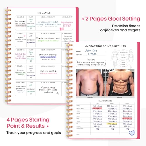 Fitness Workout Journal for Women & Men, A5(5.5" x 8.2") Workout Log Book Planner for Tracking, Progress, and Achieving Your Wellness Goals-Berry Pink - color: i.Berry Pink