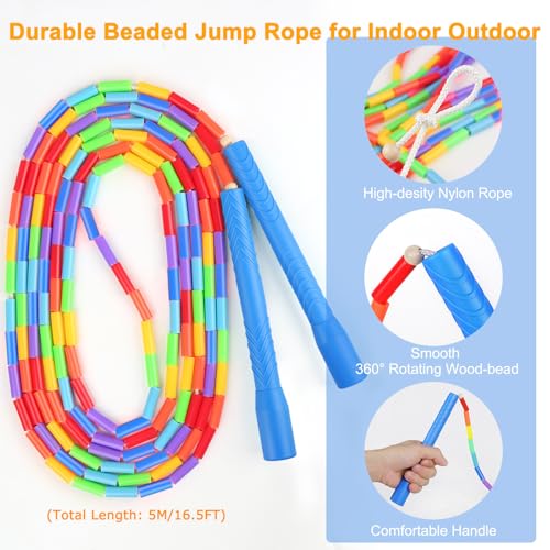 2 PACK 16.5FT Double Dutch Jump Ropes for Adults Kids, Rainbw Long Jump Rope, 1” Beaded Jump Rope for Fitness, Segmented Skipping Ropes for Exercise Training, Tangle-Free - color: Rainbow-2Pcs
