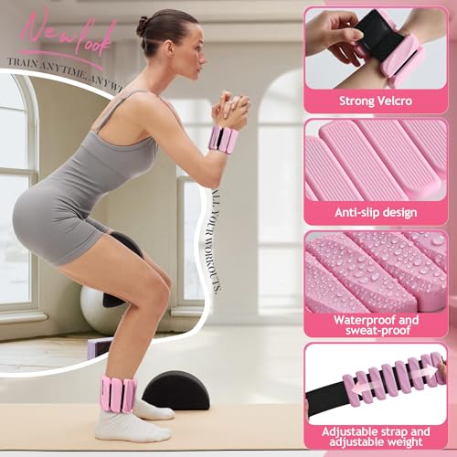 BECOJADDE Ankle Weights Set of 2 (1 lb/2 lb Each) for Women Men Adjustable Wrist Bracelet for Home Gym Weighted Bangles Wristbands Leg Arm Weights for Walking Swimming Running Pilates Yoga Gym - color: Pink, size: 2 Lb Pair (1 Lb Each)