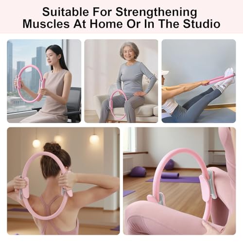 Pilates Ring 15 Inch Magic Circle Ring, Dual Padded Handles Pilates Rings Circle, Adjustable Yoga Ring - color: Pink