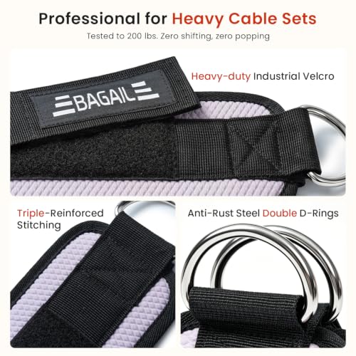 BAGAIL Ankle Straps for Cable Machines (2 Pack), Double D-Ring Ankle Cuffs with Extra Thick Padding, Adjustable Fit for Women & Men Glute Kickbacks, Hip Abductors & Leg Curls, Includes Mesh Bag - color: Lilac