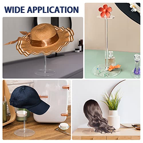 Acrylic Hat Stand and Wig Display Rack, 2pcs 17" Clear Hat Stands, Adjustable Height Hat Holder, Round Barbell Base - size: Round Base