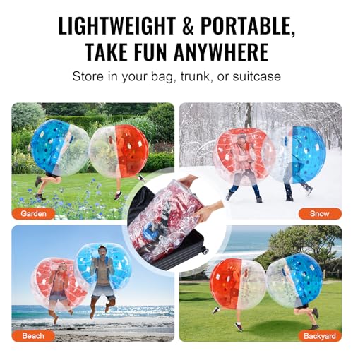 VEVOR Inflatable Bumper Ballѕ 2 Packs; 2FT/3FT/4FT/5FT Body Size Adult Human Bubble Ballѕ, Bumper Bubble Soccer Ballѕ for Teens/Adults - style: 5FT Blue+Red