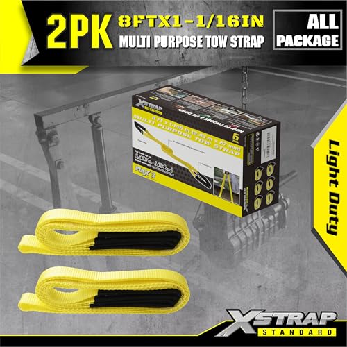 XSTRAP STANDARD 2PK 1''x 8FT Lift Sling Web Strap/Wear Guard End, Heavy Duty Flat Eye Lifting Sling with 2 Reinforced Loops for Tree Saver Lifting Furniture Appliances Machine - style: 2pk 1''x8ft