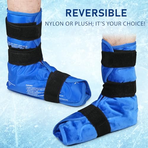 Ankle Ice Pack Wrap, Full Foot Large Reusable Hot Cold Therapy Pack for Achilles Tendonitis Relief, Swelling, Plantar Fasciitis, Heel Pain, Plush Lining, with Strap, Birthday Father's Day Gift