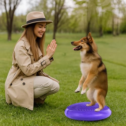 Dog Balance Disc 14", Dog Balance Equipment with Cushion and Pump, Pet Training Platform for Pet Rehabilitation Training, Strength Train Stability, Suitable for Small and Medium-Sized Pets - color: Purple