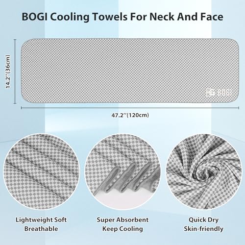 BOGI Cooling Towels for Neck and Face, Soft Breathable Cool Towel for Instant Cooling Stay Cool for Yoga, Sport, Gym, Camping, Running & More Activities - color: Grey, size: 47.00" x 14.00"