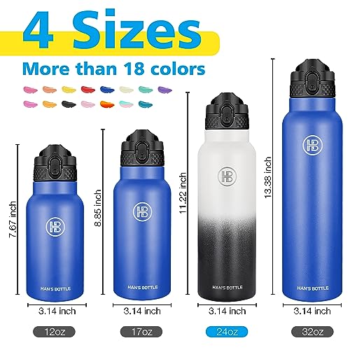 Han's Bottle Sports Water Bottle - 24 Oz, Straw Lid, Leak Proof, Vacuum Insulated Stainless Steel, Double Walled, Thermo Mug,White & Black - color: White & Black, size: 24 Ounces
