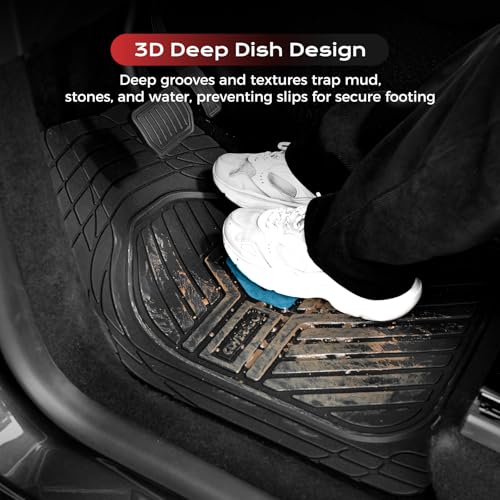 Coverado Automotive Floor Mats, Heavy Duty Rubber Car Floor Mats, Deep Dish All-Weather Floor Mats for Cars, Anti-Slip Trim to Fit Waterproof Car Floor Mat Universal Fit for Most Cars, Black&Blue - color: Black&Blue