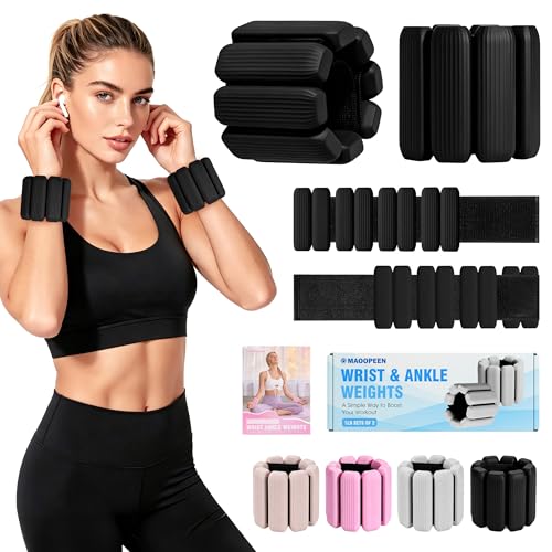Wrist Weights, 2Pack Adjustable Ankle Weights for Women/Men, Silicone Weighted Bangles for Yoga, Pilates, Running & Walking, Arm & Leg Weights, 2lb - color: Black