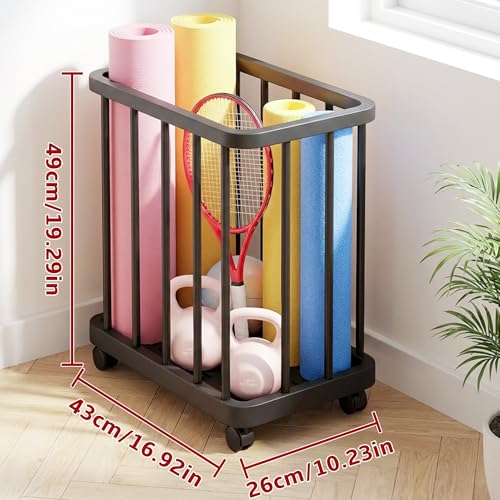 Multifunctional Storage Basket with Wheels (1pc) Modern Movable Organizer Bin, Suitable for Storing Various, Shelf Baskets-Large Capacity Yoga Mat Storage Basket with Wheels