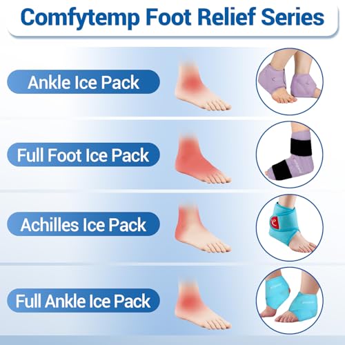 Comfytemp Ankle Foot Ice Pack Wrap for Plantar Fasciitis Relief, Ankles Brace for Sprain, Heel Spur, Swelling, Achilles Tendonitis, Cold Bag for Injuries Reusable, Hot Cold Compress, 1 Pack (Purple) - color: Purple 70, size: Large