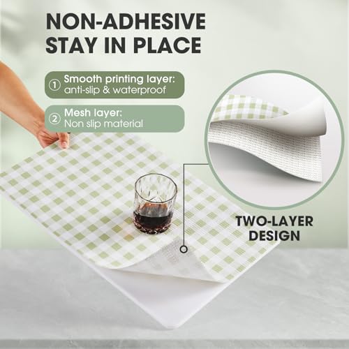 Drawer and Shelf Liner, Non-Slip Kitchen Cabinet Liners Non-Adhesive Thick Strong Grip Waterproof Washable Mats Protect Dresser Shelves Cupboard Bathroom Cabinets, Sage Green, 12 in X 10 FT - color: Sage Green Plaid, size: 11.8"W x 118"L