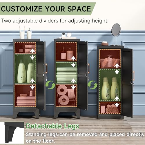 Metal Lockers for Employees,46"Tall Small Locker,1doors Tall Steel Vertical Storage Locker with Shelves,Lockable Steel Cabinet fo Toys,Sports Equipment,File,Snacks,Books-Assembly Required(Black) - color: Black
