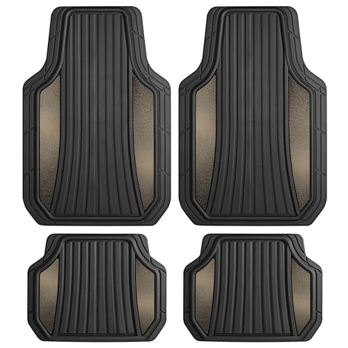 Motor Trend ChromeTech Car Floor Mats Full Set - Durable Rubber Floor Mats for Cars with Two Tone Accent, All Weather Interior Protection for Front and Rear with Non-Slip Backing, Gunmetal Chrome - color: Black & GunMetal Silver