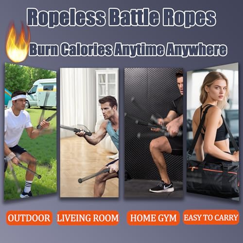2nd Gen Ropeless Battle Ropes for Home Gym, Heavy Duty Portable Cordless Battle Ropes with Integrated Spring (No Screws), Weighted Exercise Rope for Men & Women, HIIT Workout Equipment - color: black