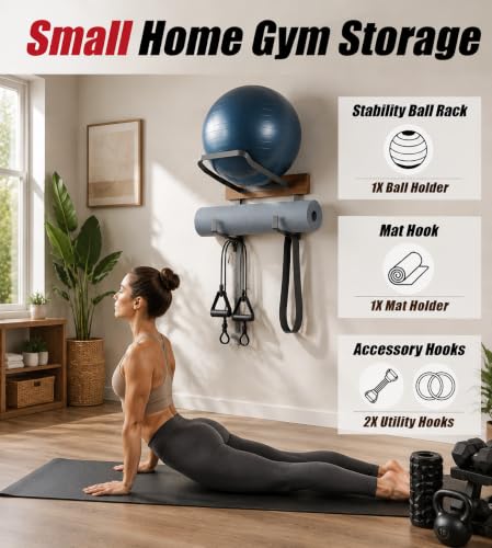 Yoga Ball Holder Wall Mount – Fits Trideer Pilates Exercise Balls | Heavy Duty, Storage Yoga Mat, Resistance Bands, Fits Trideer, Gaiam, ProBody Pilates Exercise Balls, Perfect for Home Gym