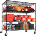 PrimeZone 55.5" W x 24" D x 80" H Heavy Duty Wire Storage Shelves with Wheels, 4 Tier Adjustable NSF Commercial Garage Shelving Unit, Rolling Metal Organizer Shelf Rack for Warehouse, Pantry, Black - size: 55.5"W x 24"D x 80"H