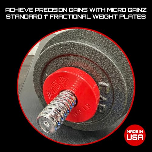 Micro Gainz Standard 1-Inch Center Hole Fractional Weight Plates Set of 2 Plates, Choose Set (.25LB-1.25LB), Designed for Standard 1-inch Barbells & Dumbbells, Made In USA - color: 1lb Red