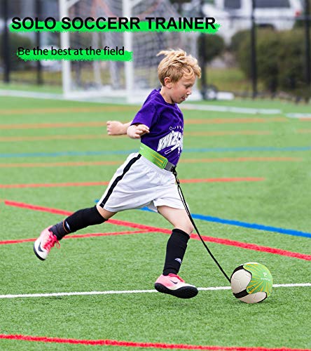 Surpop Soccer/Volleyball/Rugby Trainer, Football Kick Throw Solo Practice Training Aid Control Skills Adjustable Waist Belt for Kids Adults - color: green