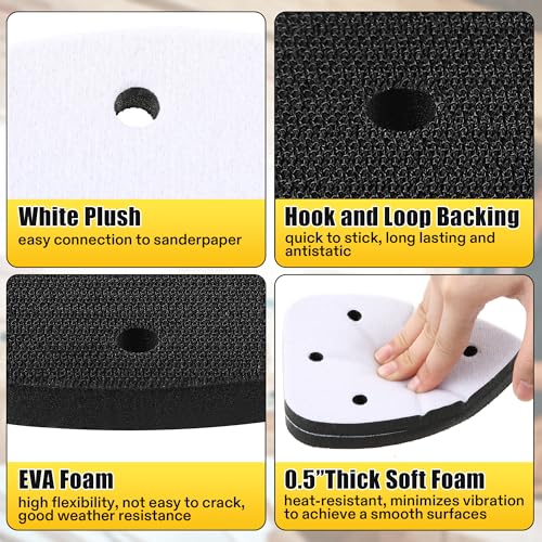 5 Pcs 5 Holes Foam Sanding Pads with Hook and Loop Backing Sander Mouse Detail Sanding Interface Pad to Increasing Flexibility and Balancing Pressure - color: Black and White, size: 5 Holes