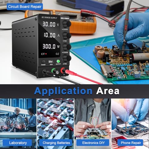 NICE-POWER DC Power Supply Variable 30V 10A, Adjustable Switching Regulated DC Bench Power Supply with Output Switch High Precision 4-Digit LED Display, Benchtop Lab Power Supplies with 5V/2A USB Port - size: 30V 10A