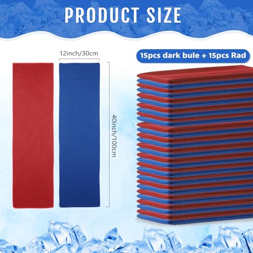Hosuly 30 Pack Cooling Towels, 40"x12" Ice Breathable Soft Chilly Sweat Rag Microfiber Workout Rags for Gym Cooling Towels for Neck and Face for Yoga Golf Sport Running - color: Dark Blue, Red