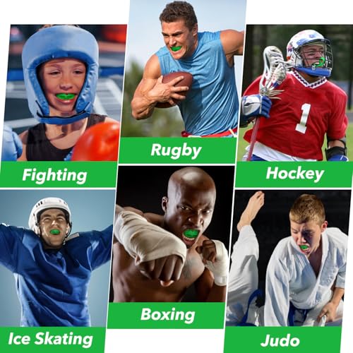 2Pcs Sport Mouth Guard Youth Adult, Mouthguard for Braces, Wrestling Mouthguards for Braces, No Boil Mouth Guard, Helmet Strap, Soft, Football Hockey Boxing,Taekwondo, Jujitsu Rugby - color: Green