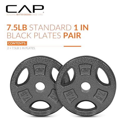 CAP Barbell Standard 1-Inch Grip Weight Plates - color: Black, size: 7.5 lbs Plate Pack (x2)
