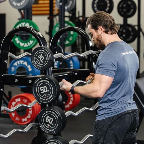 Titan Fitness Fixed Barbell Rack, Holds 10 Straight or EZ Curl Bars, Free Standing A-Frame Garage Gym Barbell Weight Storage Rack Stand