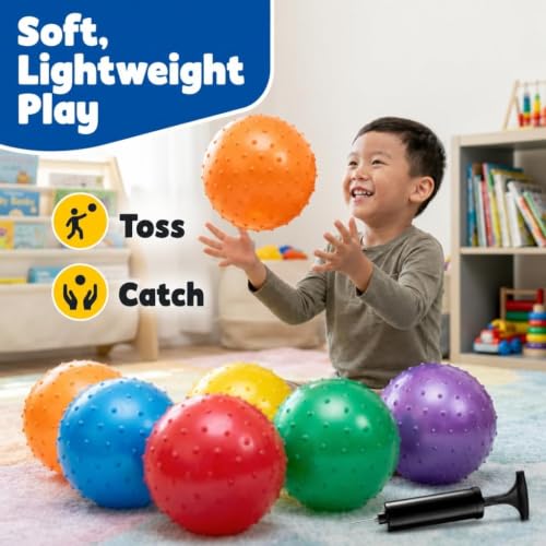 Bedwina Mini Knobby Balls - Bulk 5 Inch Sensory Balls and Spiky Massage Stress Balls with Pump, Fun Bouncy Ball Party Favors - style: 12-Pcs
