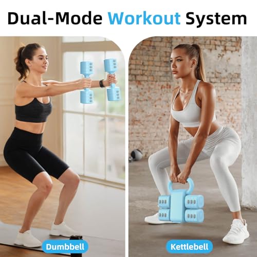 2-in-1 Adjustable Dumbbell Set, 4-Level Weights for Women | Convertible Dumbbell & Kettlebell, Adjustable 2.2-5.5lb Each, Quick-Change Button, Compact for Home Gym, Office & Outdoor - color: Blue