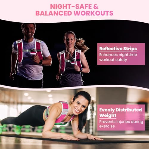 Fragraim Weighted Vest for Women Men - 8lb/10lb/12lb/16lb/22lb/25lb/30lb Weight Vest with Reflective Stripe, Detachable Phone Pouch, Ideal for Walking, Strength Training, Running, Workout, Cardio - color: Rose, size: 8 lb