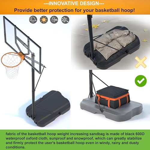 Basketball Hoop Sandbag - Heavy Duty Weighted Bottom Anchor for Basketball Hoops - 600D Oxford Fabric Waterproof Dustproof, Windproof, 17.7" D x 17.7" W x 9" H，Only Bag.
