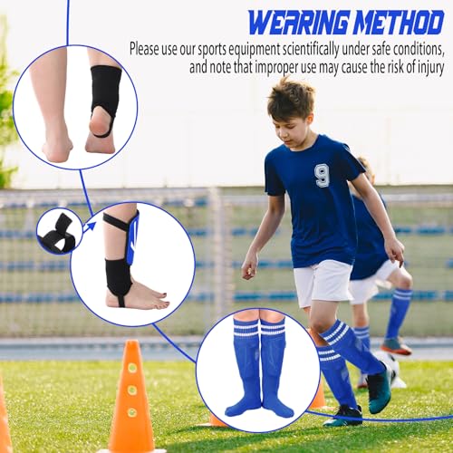 Soccer Shin Guards and Socks Kids Youth Lightweight Soccers Pads Defender with Ankle Protection Ski Shin Guards Football Equipment for Age 4-14 Toddler Boy Girl - color: Blue, size: Medium