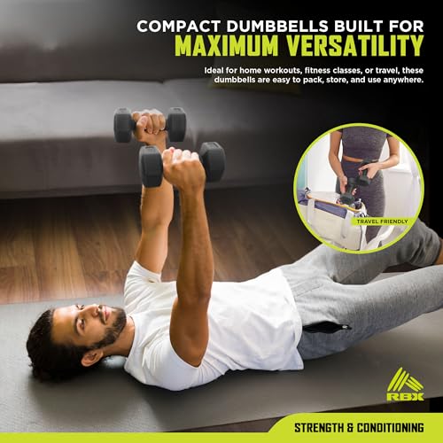 RBX Vinyl Coated Hand Weight Dumbbell Set - Hex Shaped, Roll Free for Body Building/Sculpting/Strength Training Exercise, (Set of 2) - color: Grey, size: 2lb