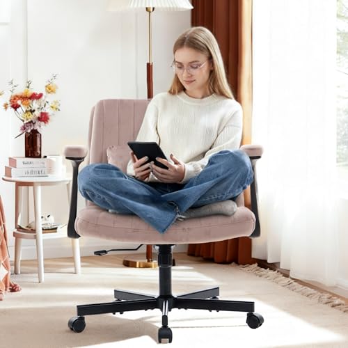 Ergonomic Cross Legged Chair with Wheels, 360 Swivel Meditation Chair, ADHD Chair, Criss Cross Desk Chair with Lumbar Support and Adjustable Stool, Wide Seat Cushion, Light Pink - color: Pink, size: Wide Seat