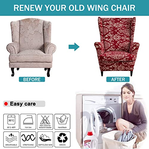 NILUOH Wingback Chair Slipcover 2 Pieces, Stretch Spandex Wingback Chair Covers Washable Slipcover for Wingback Armchairs Non-Slip Furniture Protector with Elastic Bottom for Living Room - color: 38